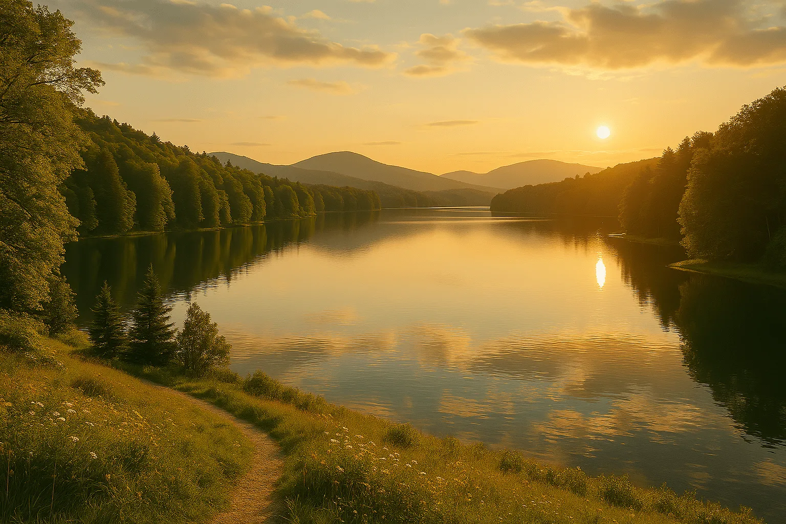 Calming image of a lake during sunset